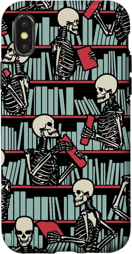 Vista 5 de iPhone 16 Bookish Public Library Skeleton Goth Librarian Books Pattern Case