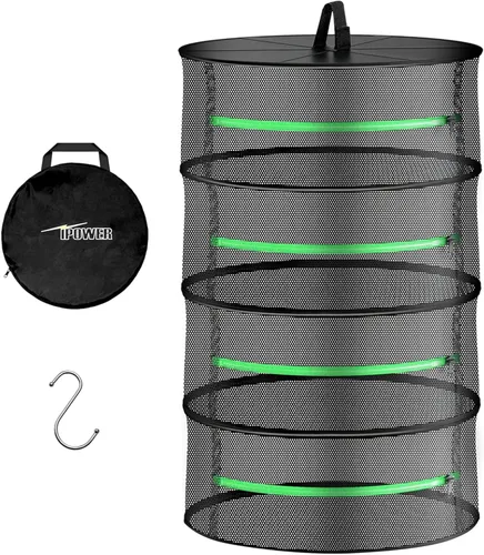 Vista 13 de iPower Red de secado plegable de malla para hierbas de 2 pies y 6 capas con cremalleras, anillo resistente para plantas hidropónicas, bolsa