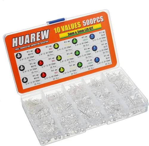 Vista 8 de 500 piezas de luz LED transparente, kit de diodo emisor de 0.118 pulgadas y 0.197 pulgadas para experimentos de proyectos científicos (multicolor)