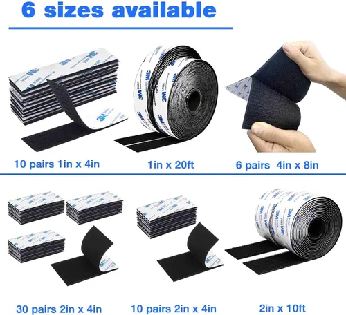 Vista 2 de Cinta de gancho y bucle de 1 pulgada x 20 pies, tira adhesiva de enclavamiento de trineo, cinta de montaje de alta resistencia, tiras para colgar
