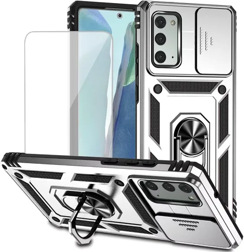 Vista 10 de Funda para Galaxy Note 20, Samsung Note 20 N981U con protector de pantalla de vidrio templado y cubierta para cámara deslizante, anillo magnético