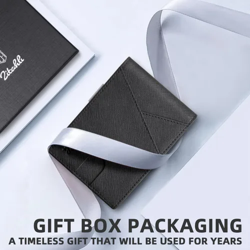Vista 20 de Zitahli - Billeteras delgadas RFID para hombres, billetera de cuero flexible con clip de dinero, cartera minimalista con bolsillo frontal