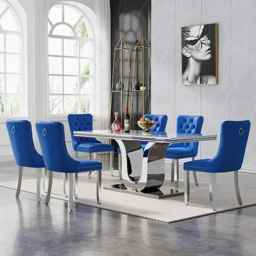 Vista 9 de SSLine Mesa de comedor moderna para mesa de cocina de mármol sintético de 6,70 pulgadas, mesa de comedor rectangular para muebles de cocina