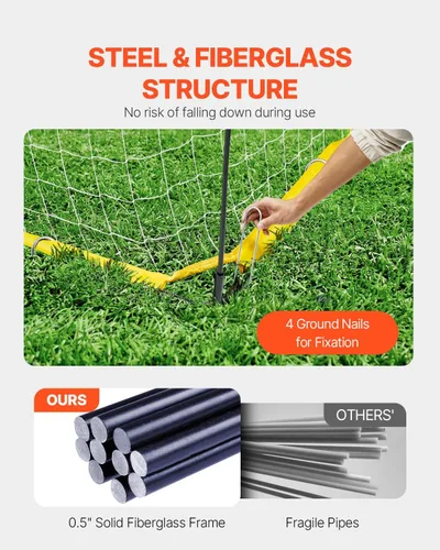 Vista 5 de VEVOR Portable Soccer Goal, 12 x 6 ft Large Practice Soccer Net, Steel Fiberglass Structure Training Goal Set with Carry Bag, All-Weather Outdoor