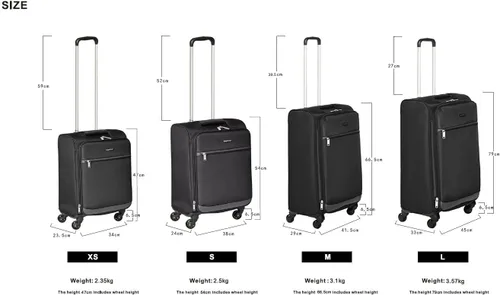 Vista 7 de Tienda Basics Maleta de equipaje giratoria de mano Softside con ruedas, Negro, Juego de 3 piezas (21"25"30")