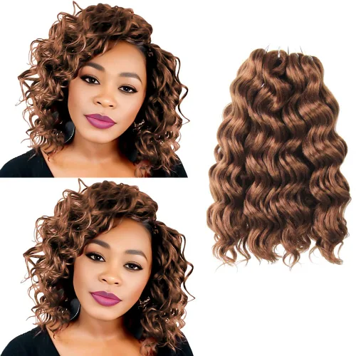 Vista 23 de Pelo de onda marina con trenzas de ganchillo, 6 pulgadas, 8 paquetes, trenzas rizadas suaves y profundas, extensiones de pelo sintético ondulado