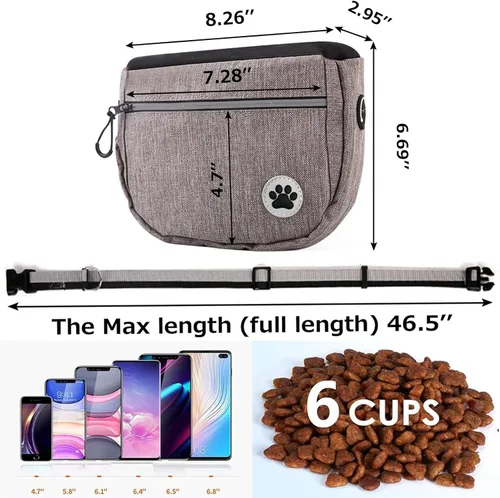 Vista 6 de Bolsa grande de 7 tazas para golosinas para perros con clicker, bolsas para entrenamiento de mascotas, bolsa de cierre automático cruzado