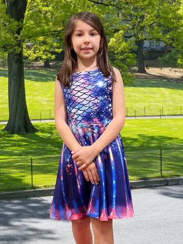 Vista 4 de Funnycokid - Vestido sin mangas informal estampado de fiesta para niñas de 4 a 13 años