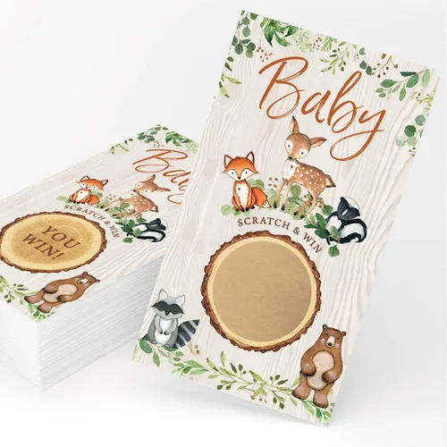 Vista 12 de Printed Party Predicciones y consejos para baby shower, animales del bosque, 50 tarjetas