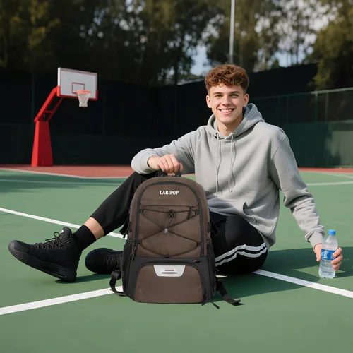 Vista 6 de LARIPOP Basketball Backpack with Ball Compartment - Ventilated Shoe Pocket Fits US Size 15, Water Resistant 30L Sports Bag for Men Women Teen