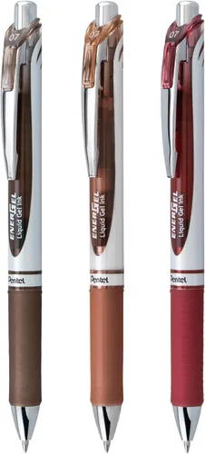 Vista 2 de Pentel EnerGel RTX - Bolígrafo retráctil de gel líquido, Cambio de Tono, 0.7mm, Tinta Sépia, Marrón y Borgoña, Paquete de 3 Bolígrafos (BL77CHABP3M)