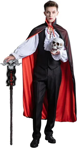 Vista 4 de Servllcell Accesorio de disfraz de mago de brujo para adulto, calavera de plástico, bastón de mago para decoración de Halloween