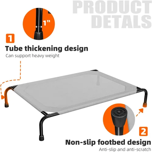 Vista 5 de Simple Trending Cama elevada para perros grandes, catre para perros XL impermeable, cama elevada para mascotas de enfriamiento al aire libre, Gris