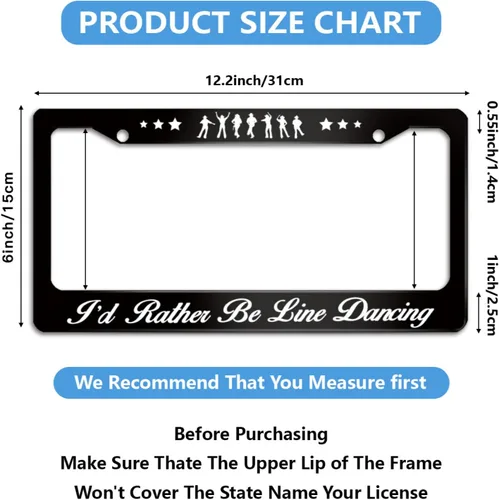 Vista 2 de I'd Rather Be Line Dancing - Marco para placa de matrícula de baile de acero inoxidable, decoración de piezas de automóvil con tornillos, placa