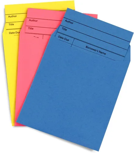 Vista 4 de Hygloss Tarjetas de pago de la biblioteca y sobres de bolsillo para tarjetas de biblioteca - 3 x 5 pulgadas, de colores, 30 de cada uno
