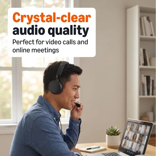 Vista 3 de Amazon Basics Auriculares con cable para computadora con micrófono ajustable, puerto de 0.1 in o control en línea con puerto USB-A, plegable, sonido