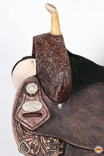 Vista 5 de HILASON Flex Tree Western Horse Sillín American Leather Trail Barrel American Saddle Horse Sillín de cuero Sillín occidental Sillín
