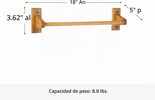 Vista 2 de Design House Dalton Barra de Toallas, 18 pulgadas, montaje en pared, fácil instalación, madera, roble miel, 18 pulgadas de largo x 5 pulgadas