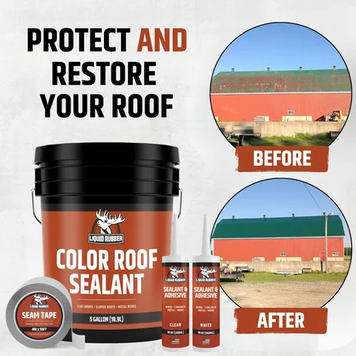 Vista 3 de Liquid Rubber Sellador de techo de color: revestimiento impermeable elastomérico para techos planos, de baja inclinación y metal, membrana flexible