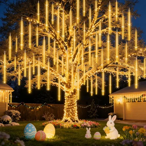Vista 11 de EAGWELL Luces de Lluvia de Meteoros de Navidad, 20 en 20 Tubos Luces de Lluvia en Cascada con Cambio Automático con 12 Modos, Decoración Navideña