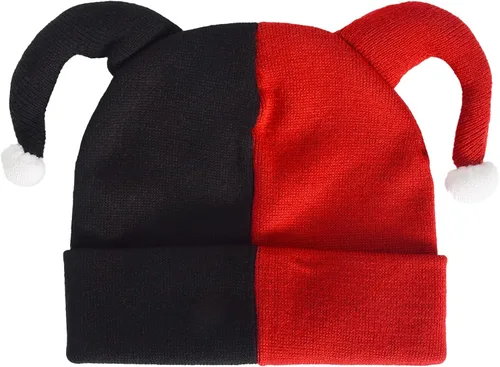 Vista 3 de DC Comics Harley Quinn - Gorro de punto de invierno enrollable, rojo, talla única, Rojo