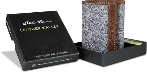 Vista 9 de Eddie Bauer Men's Fabric Trifold Wallet Money Clip RFID Protection ID Window Genuine Leather EDC