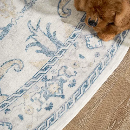 Vista 46 de jinchan Lima - Alfombra simétrica floral geométrica lavable, alfombra de entrada de medio círculo de 2 x 3, alfombra de media luna, suave y Azul