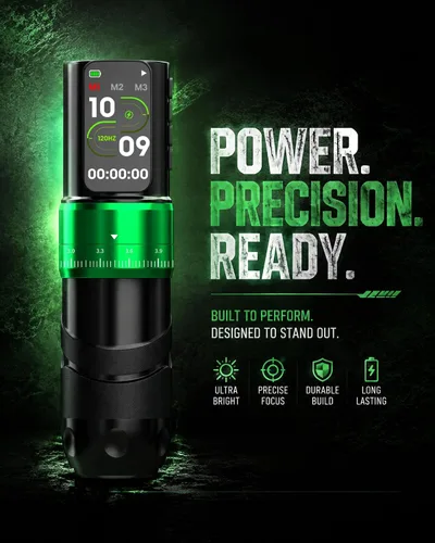 Vista 2 de Poseidon - Kit de pistola de tatuaje inalámbrica de 7 tiempos, 2 piezas Kit verde