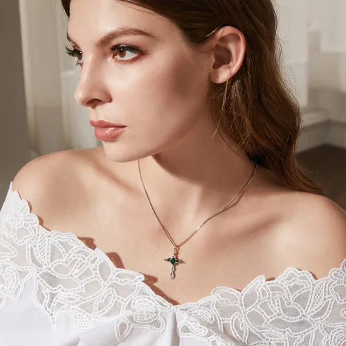 Vista 3 de ZDaoBen Star Cross Necklace Angel Wing Infinity Cross Pendant 925 Sterling Silver CZ Diamond Cross Necklace Women Birthstone Cubic Zirconia Cross