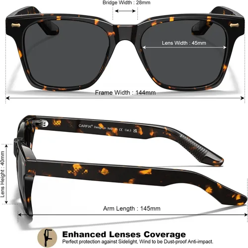 Vista 6 de CARFIA Thick Square Polarized Sunglasses Men, Retro 90s Style Vintage UV400 Protection Sun Glass