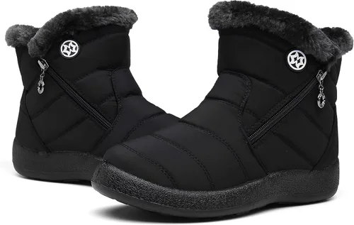 Vista 8 de Botas de nieve de invierno con forro de piel cálida para mujer, impermeables, botines al aire libre, zapatos cómodos para mujer