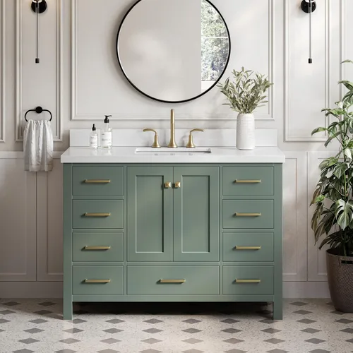Vista 32 de ARIEL Cambridge - Mueble de baño con lavabo de 42 pulgadas, madera maciza, encimera de cuarzo blanco puro de 1.5 pulgadas, fregadero rectangular