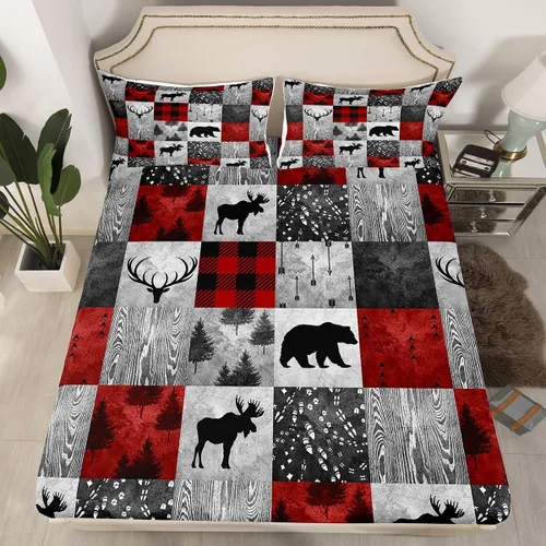 Vista 10 de Erosebridal Sábanas de cama de vaca tamaño individual para decoración rústica, sábana bajera ajustable de estrellas del oeste de Texas para vaquera
