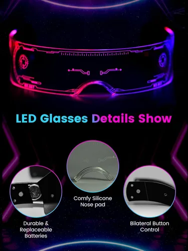 Vista 5 de ownmysty Alien Costume Light Up LED Glasses Rave Outfits for Women Men Cyberpunk Tech Gadgets Neon Cosplay Festival Paty