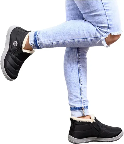 Vista 4 de NOLDARES NIMIZIA Botas para Mujer Punta Redonda Repelente al Agua Invierno Cálidas Botas de Algodón de Felpa de Tubo Corto Plano Botas de Nieve