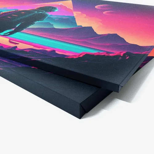 Vista 5 de Sense Canvas Synthwave Astronaut Planet 4 - Lienzo decorativo para decoración del hogar, póster pequeño de 16 x 12 pulgadas / 0.75 pulgadas