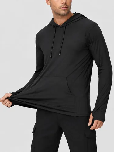 Vista 2 de INGEAR Sudadera con capucha UPF 50+ para hombre, ligera, con protección UV, de secado rápido, absorbe la humedad, con bolsillo Negro
