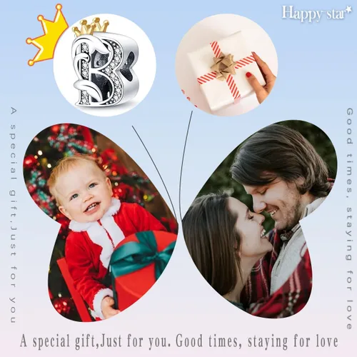 Vista 5 de HappyStar Dijes completos del alfabeto de la A Z de plata de ley 925 para pulseras y collares, regalo de joyería para mujeres y niñas