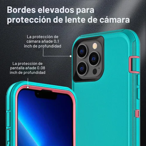 Vista 3 de YKHJKLEC para iPhone 13 Pro Max, funda militar grado 3 en 1 resistente a golpes/caídas/polvo con 2 piezas de protector de pantalla de vidrio Azul