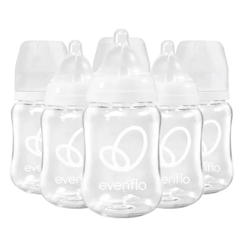 Vista 2 de Evenflo Balance+ Biberones de cristal de cuello ancho, transparentes, 6 onzas líquidas, paquete de 6