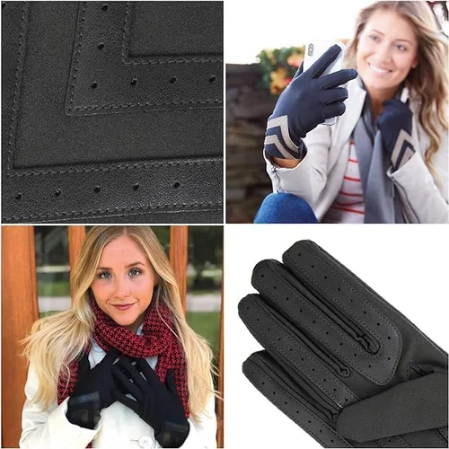 Vista 6 de isotoner - Guantes para mujer de elastano y vellón con detalles estilo chevrón para clima frío, compatible con pantallas táctiles