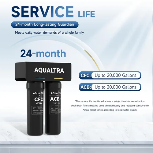 Vista 8 de AQUALTRA USF-2B-10 Sistema de filtro ligeramente alcalino para debajo del fregadero, 20 K Gal, reduce PFOA, PFOS, cloro, plomo, mercurio, cloramina