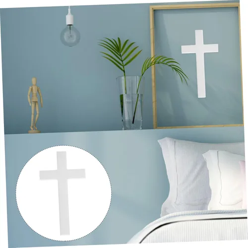 Vista 2 de Unomor Decoración de cruz de pared de madera blanca maciza de 8.27 pulgadas, adorno de cruz colgante para el hogar, iglesia, dormitorio y comedor