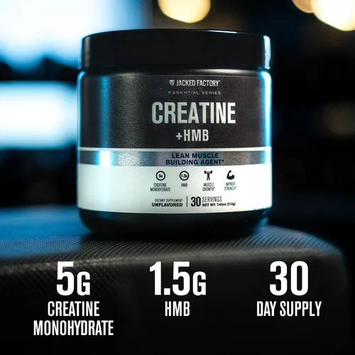 Vista 4 de Jacked Factory Suplemento en polvo de creatina HMB con monohidrato de creatina y HMB para hombres y mujeres para el crecimiento muscular, mayor