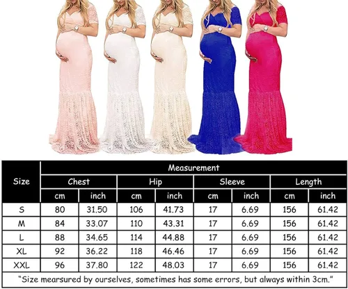 Vista 5 de ZIUMUDY Vestido de maternidad de manga corta con cuello en V y encaje para mujer