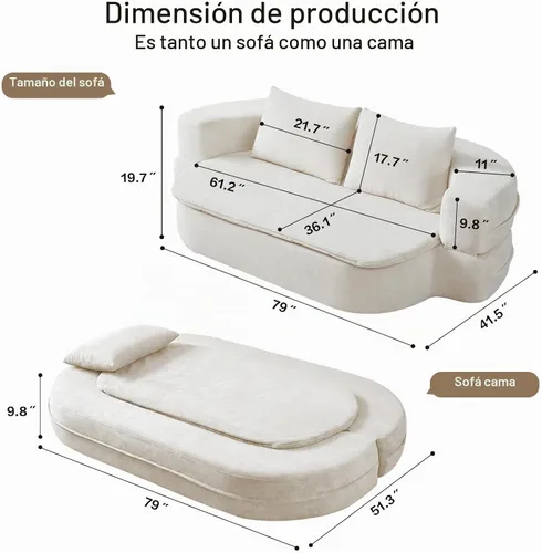 Vista 3 de Colchón plegable de espuma convertible de 79 pulgadas, sofá futón Beige