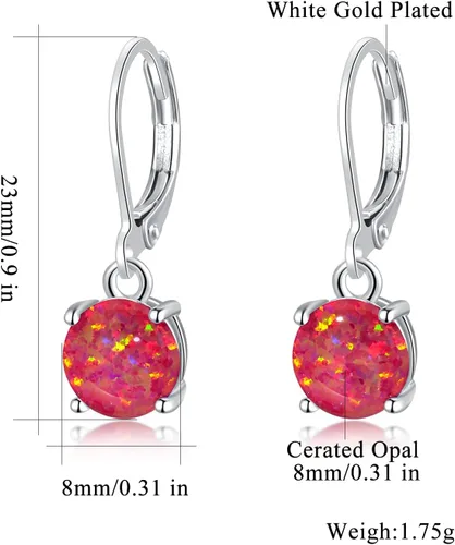 Vista 3 de CiNily - Aretes colgantes de ópalo, corte redondo, ópalo de fuego color azul, blanco, rosa, verde, negro, bañado en rodio, joyería con cierre catalán