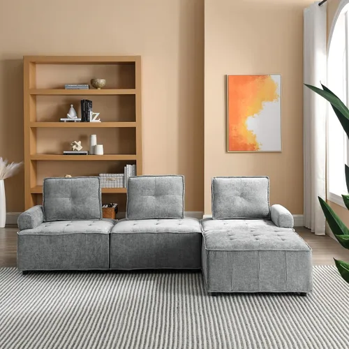 Vista 79 de Quarte Sofá seccional en forma de U, sofá modular con dos asientos individuales, dos sillas, combinación de bricolaje, tela de hilo en bucle Beige/5