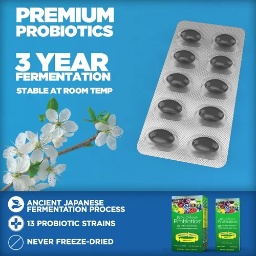 Vista 3 de Dr. Ohhira's Probiotics, fórmula original, 60 cápsulas con paquete de viaje de 10 cápsulas, 13 cepas probióticas con prebióticos y postbióticos
