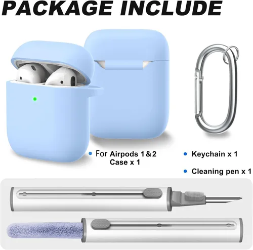 Vista 2 de Funda Protectora para AirPods 1/2, viene con kit de limpieza, funda protectora de silicona suave con hebilla, compatible con estuche de carga
